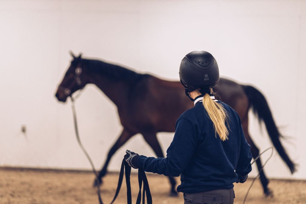 En person longerer en hest