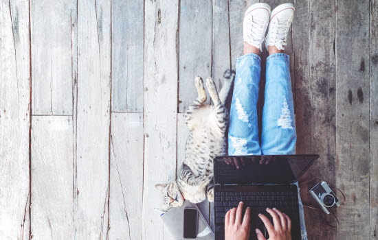 Kvinne betaler faktura med laptop.