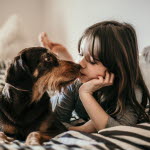 Hund og barn i sengen